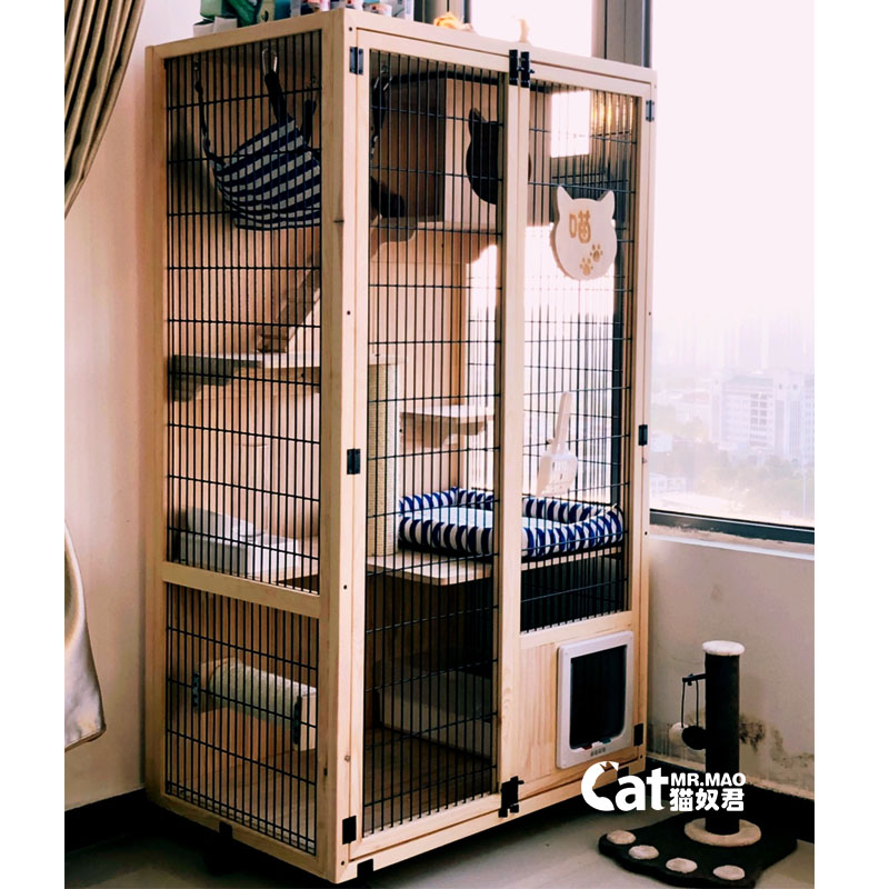 猫笼子 大猫笼别墅型超大自由空间猫笼 家用室内实木猫笼三层豪华