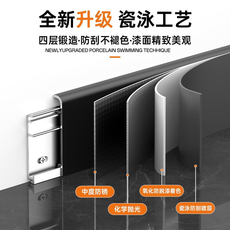 踢脚线铝合金家用6cm弧形金属地脚线上门安装极简卡扣新款地脚线