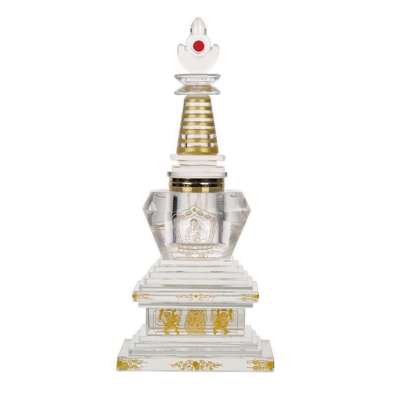18厘米小号水晶舍利塔菩提塔佛塔金色工艺铜扣螺旋接口密封佛具