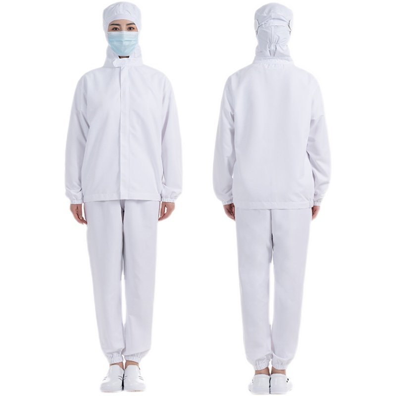 白色食品厂工作服防静电连帽工服男女通用定制车间厨房防护服套装