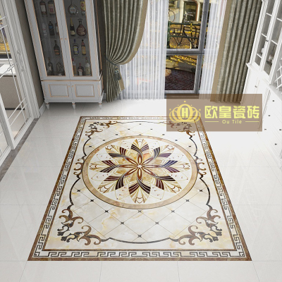 轻欧式客厅拼花地砖时尚大气仿水刀抛晶砖入户玄关造型瓷砖新款