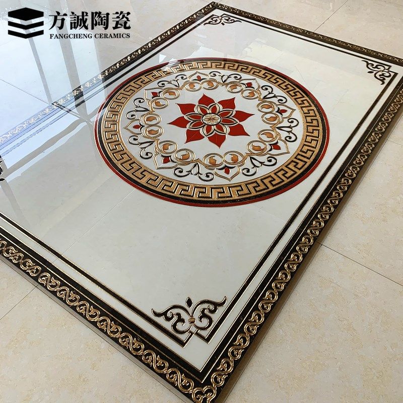红莲欧式入户玄关拼花地砖客厅800x800地毯花拼图瓷砖拼花抛晶砖