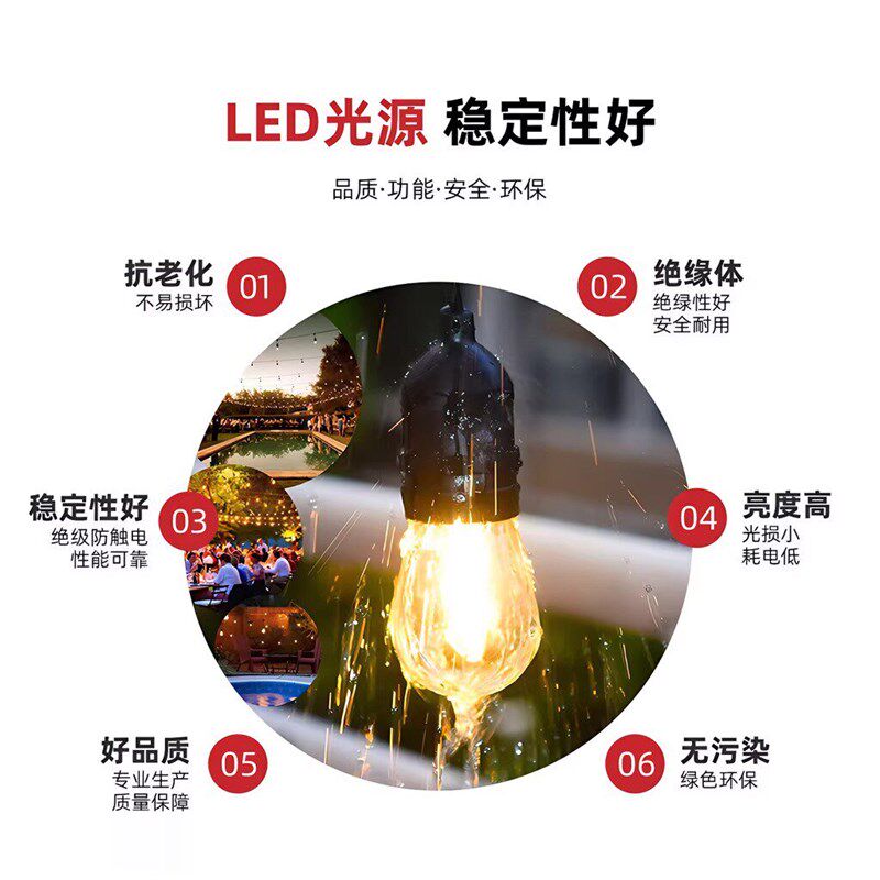 户外高亮灯串防水灯泡彩灯露营氛围灯节日串灯庭院装饰灯挂灯吊灯