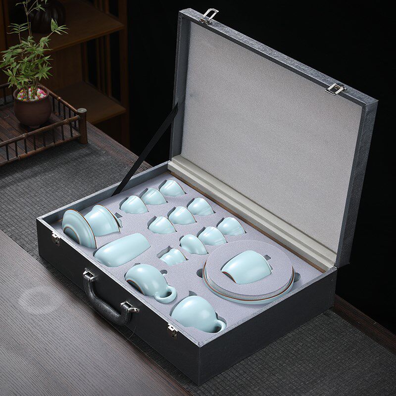 天青汝窑功夫茶具套装家用新款喝茶办公会客西施泡茶壶茶杯子套装