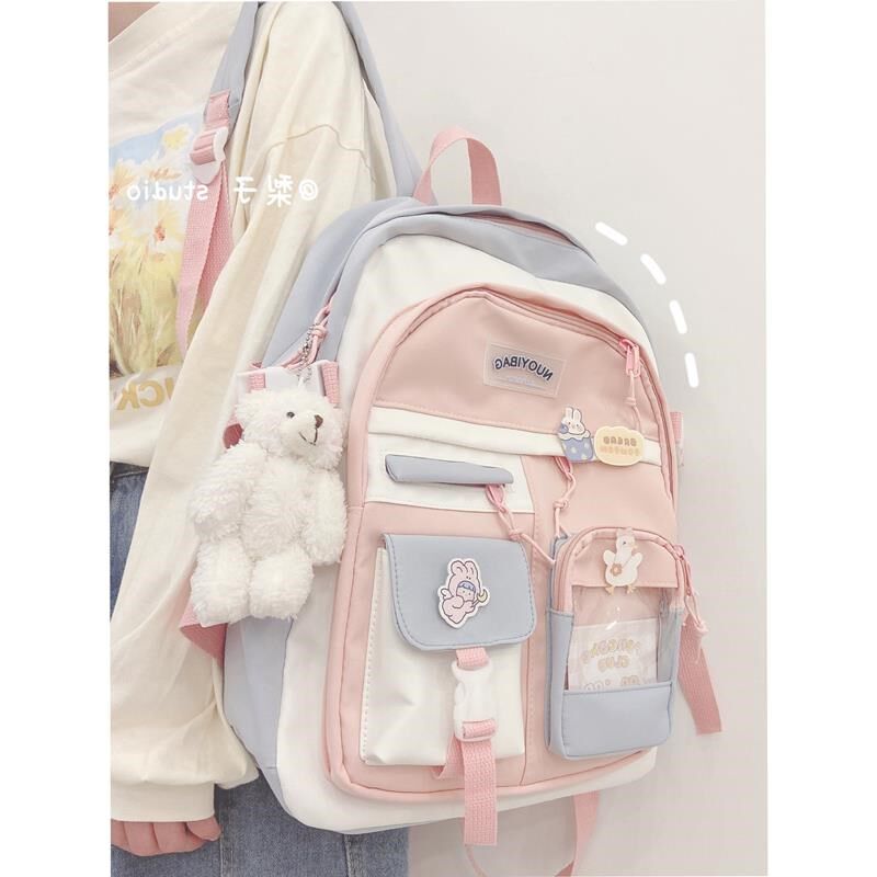 百搭书包女韩版原宿高中小学生初中生撞色背包可爱大容量双肩包