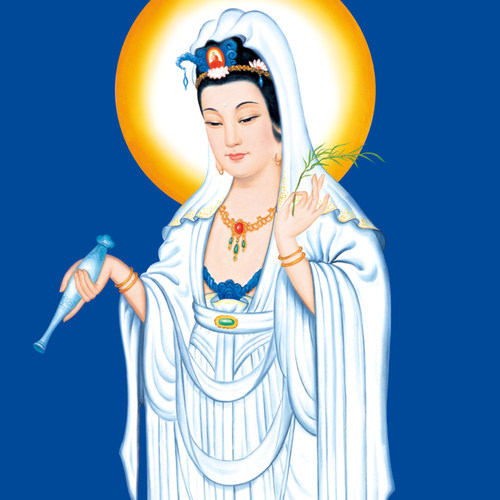 高清阿弥陀佛画像西方三圣挂画观世音大势至菩萨佛像丝绸卷轴画