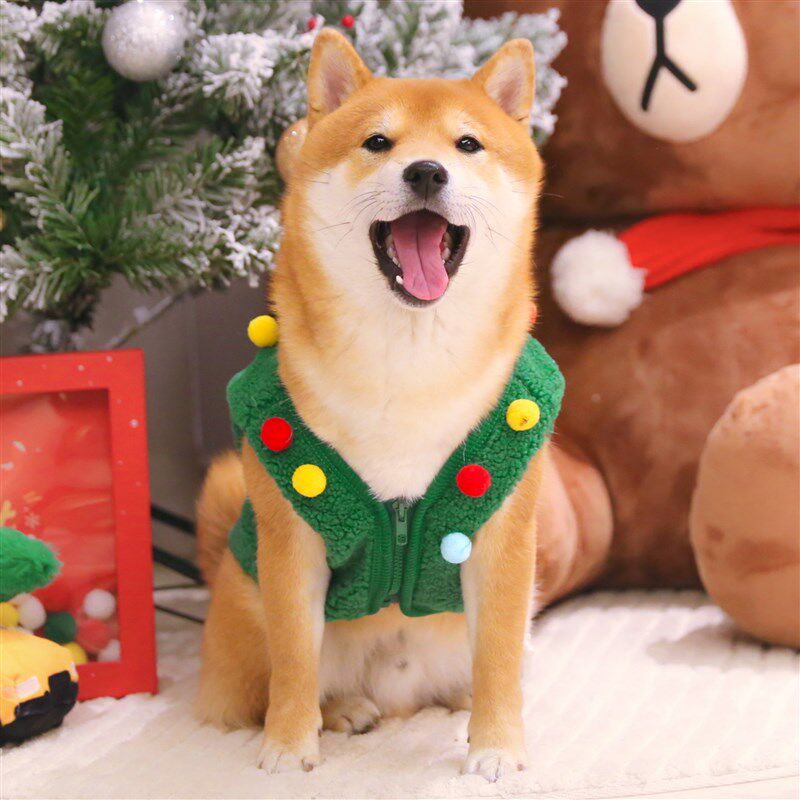 五彩缤纷圣诞 柴犬狗狗圣诞衣服可爱加绒秋冬保暖新年喜庆马甲
