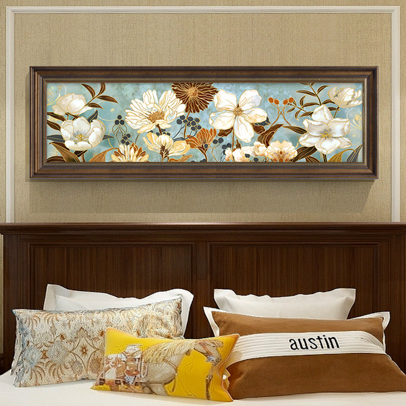 卧室床头装饰画横版美式挂画客厅背景墙温馨房间壁画花鸟欧式油画