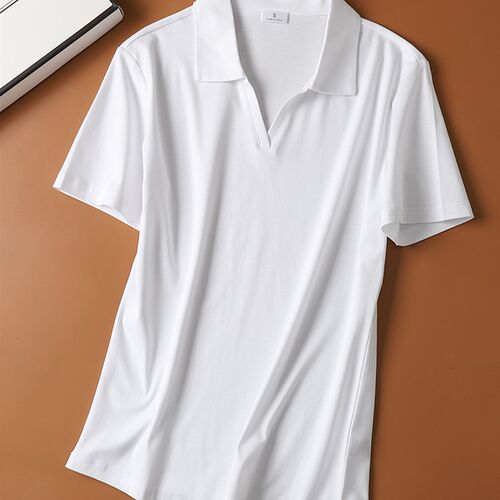 时尚舒适纯棉polo衫短款V领休闲上衣女短袖丝光棉白色T恤女薄款夏