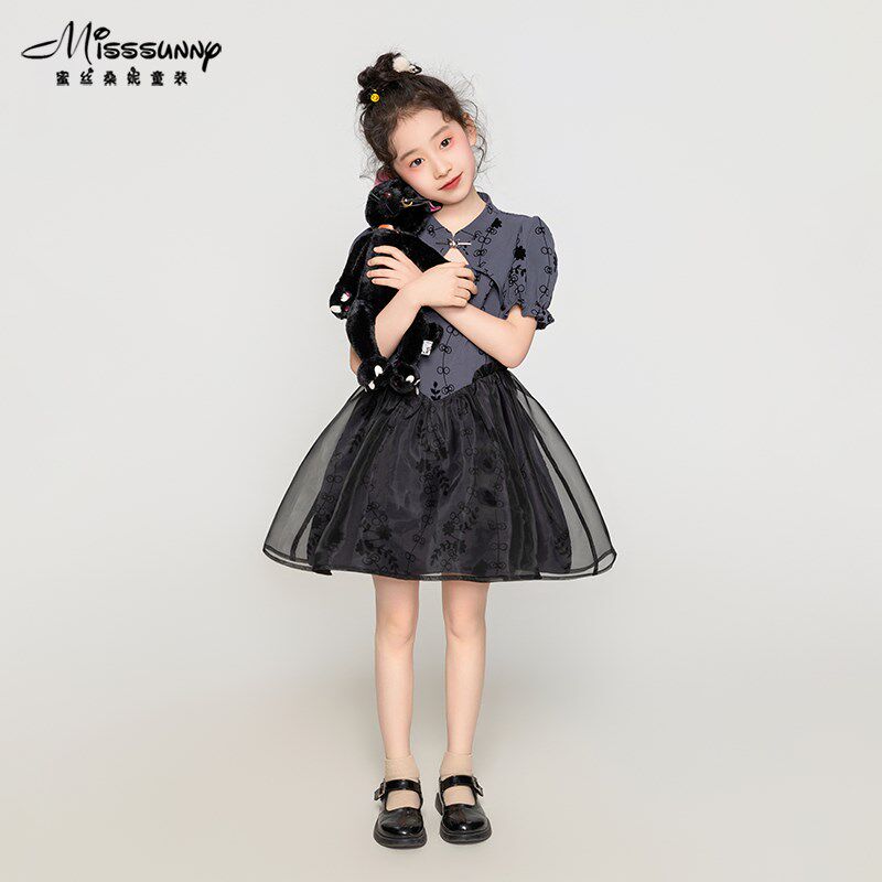 蜜丝桑妮改良旗袍碎花连衣裙母女款2024夏季新款女童仙灵轻纱裙子