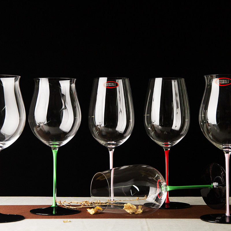 绿杆黑底波尔多大容量红酒杯家用送礼玻璃勃艮第黑领结葡萄酒杯子