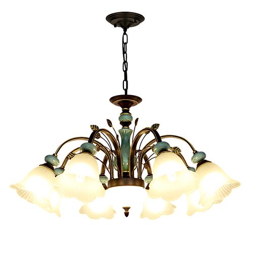 美式田园客厅吊灯2021年新款大气复古陶瓷主卧室餐厅书房8头6头灯