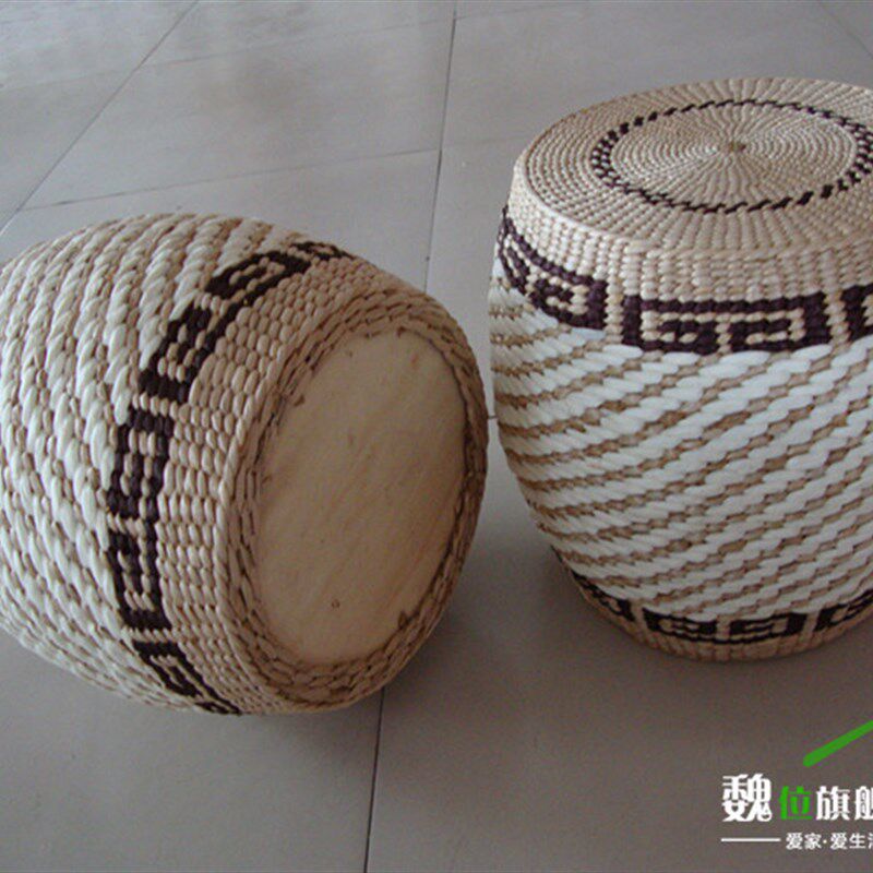 环保草编藤编榻榻米圆鼓凳坐凳坐墩矮凳实木小凳子换鞋凳蒲团圆凳
