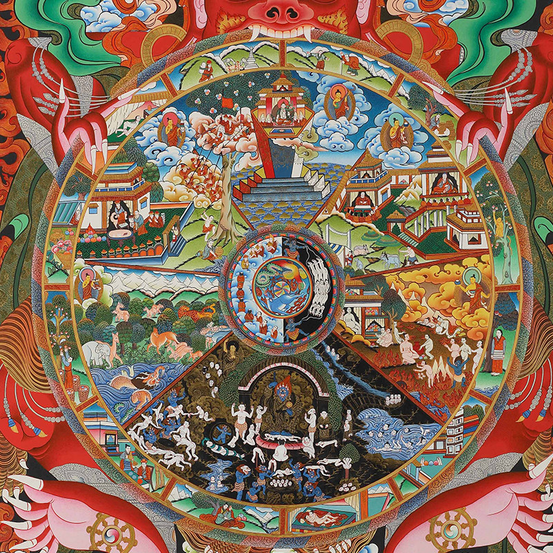 六道轮回图卷轴画生死轮回图挂画十二因缘丝绸画新中式复古绢布画