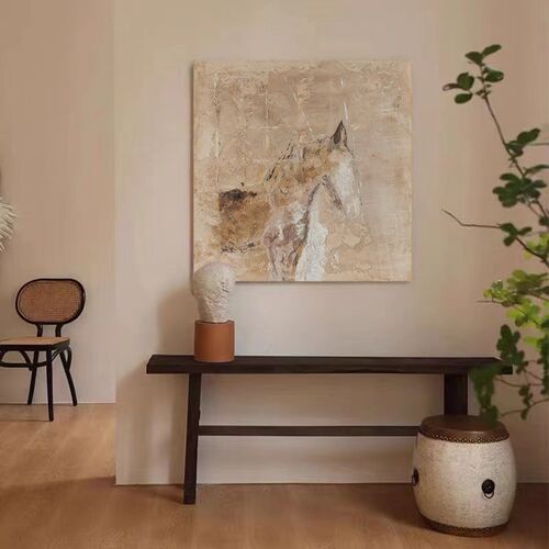 HW.ART手绘油画《逐马》玄关侘寂风抽象挂画客厅简约背景墙装饰画