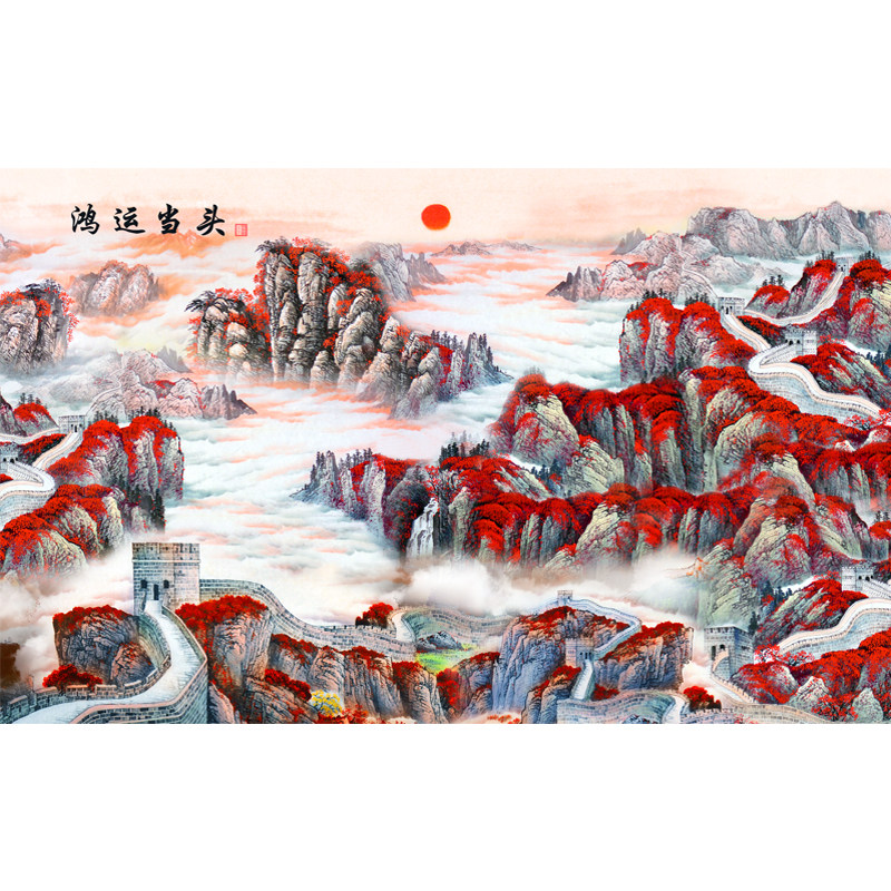 山水风景画自粘墙贴墙面装饰贴画纸电视背景墙贴纸3d立体墙纸自然