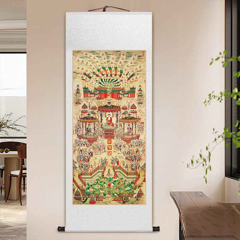 丁观鹏文殊菩萨像卷轴挂画无量寿佛图玄关装饰画阿弥陀佛观音挂轴