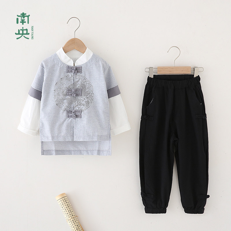 儿童汉服男童唐装春秋套装薄款小孩中国风童装高端古装民国风中式