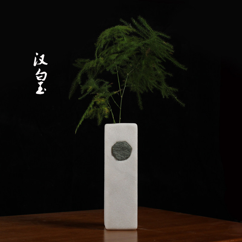 天然石汉白玉个性花插室内小号绿植石头花器装饰桌面花卉禅意盆景
