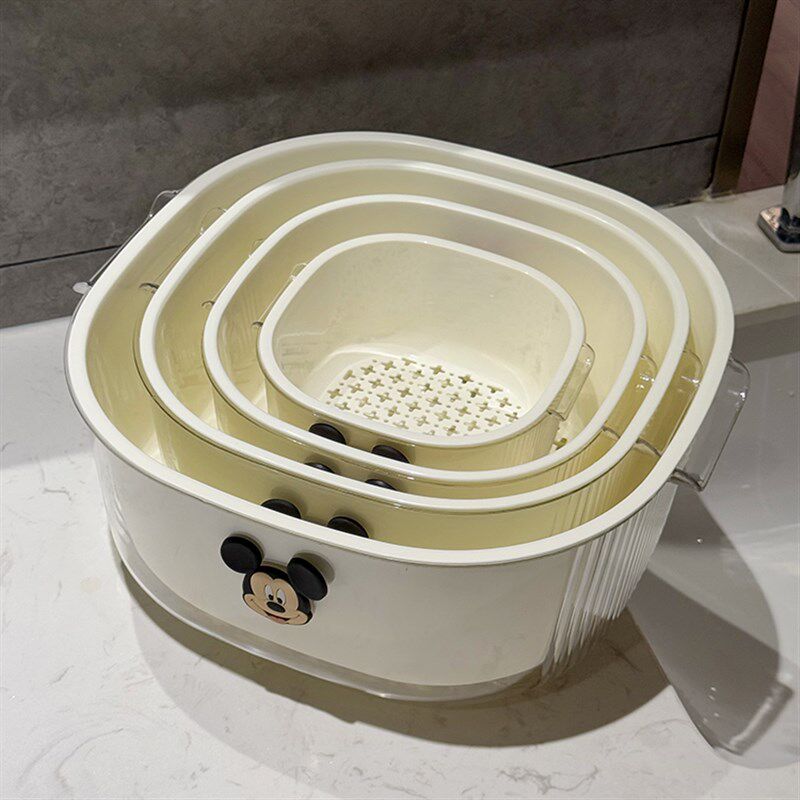 高颜值洗菜沥水篮家用洗水果盘蔬菜厨房双层加厚滤水篓盆洗菜篮子
