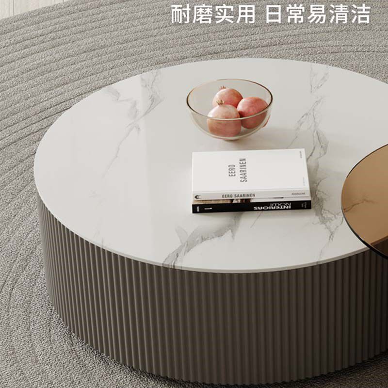 意式极简客厅茶几简约岩板圆形茶桌大小圆组合设计师风格北欧茶几