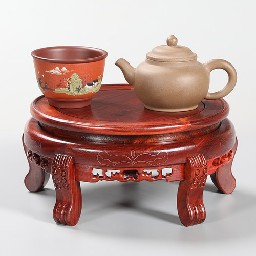 红檀木花瓶底座石头鱼缸酒坛花盆景工艺品摆件镂雕底座实木托架子