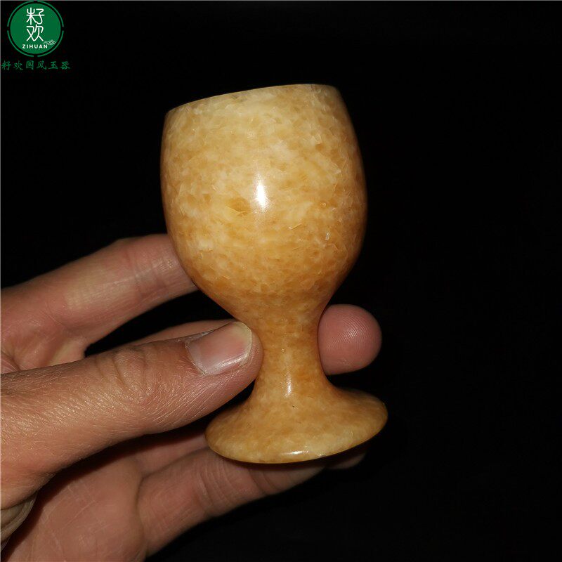 老式复古代天然白玉石小酒杯道具高脚杯供桌家用白酒杯子大号高端