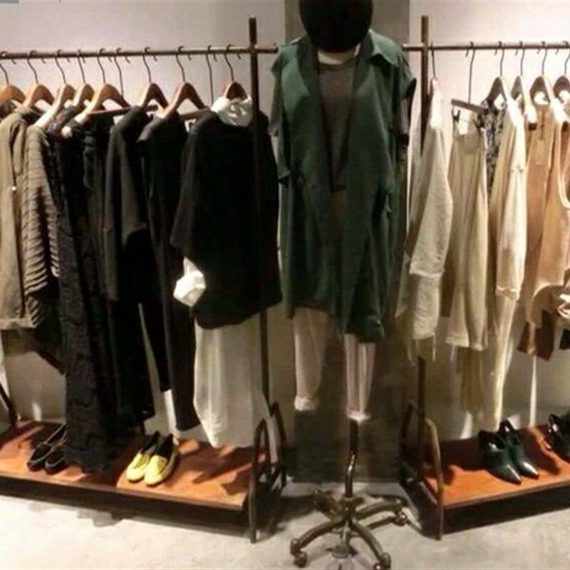 复古实木铁艺服装展示架服装店衣架落地中岛架靠墙侧挂服装架包邮