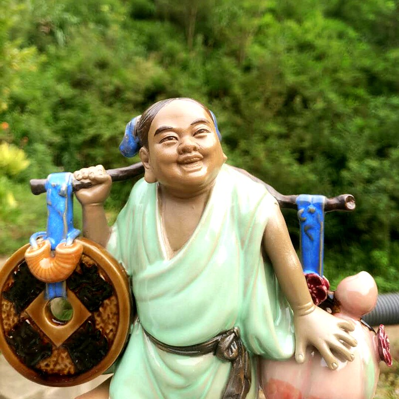 中式风装饰品 招财进宝摆件 乔迁新居礼物 招财童子 石湾岭南风格