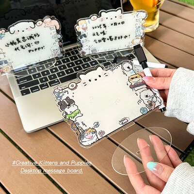 亚克力写字留言板记事板可爱创意卡通桌面可擦写摆件小猫小狗立牌