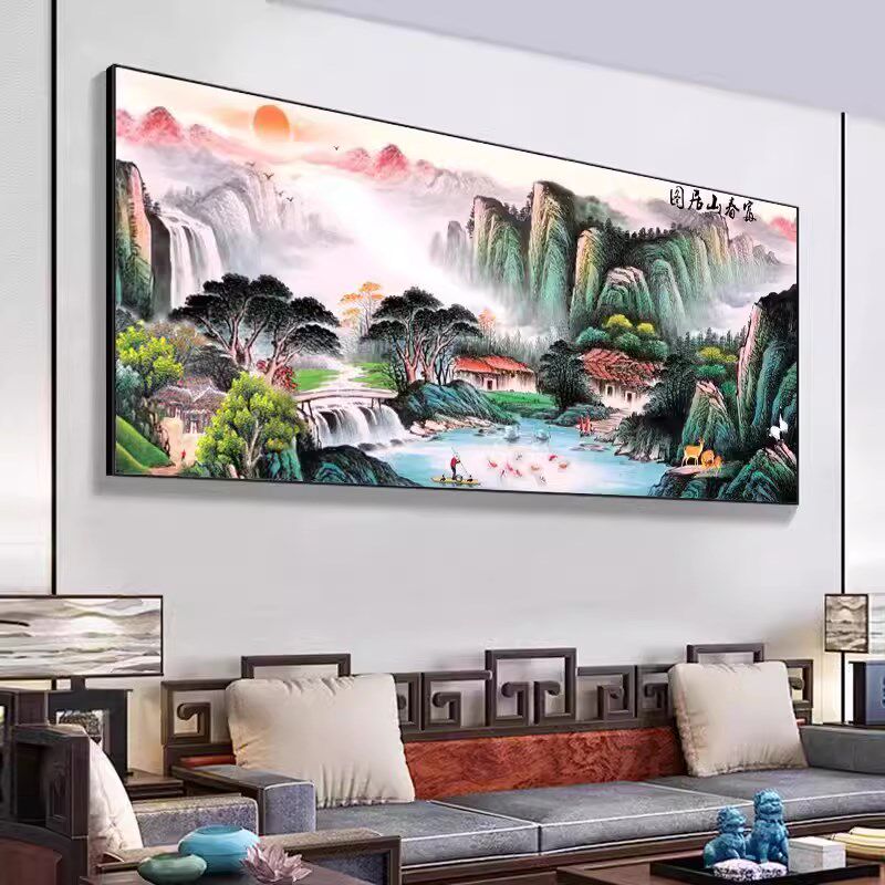 人工绣好的十字绣成品纯手工富春山居图靠山图满绣客厅风景山水画