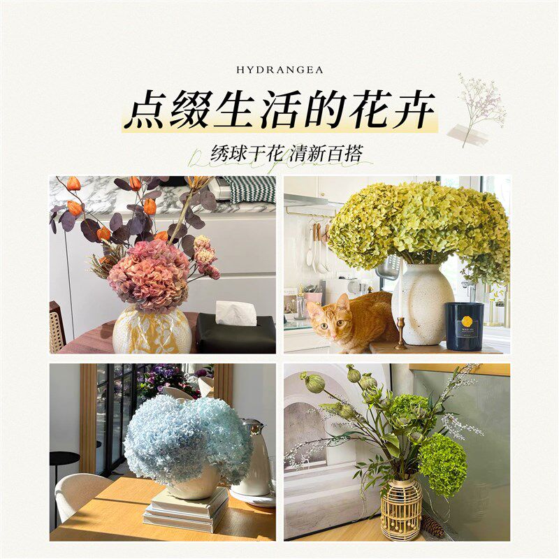 绣球干花真花风干天然diy材料客厅摆设室内插花束装饰摆件高级感