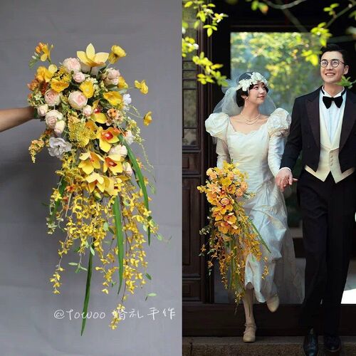森系旅拍园林风婚纱摄影道具美学拍照婚礼瀑布水滴仿真新娘手捧花