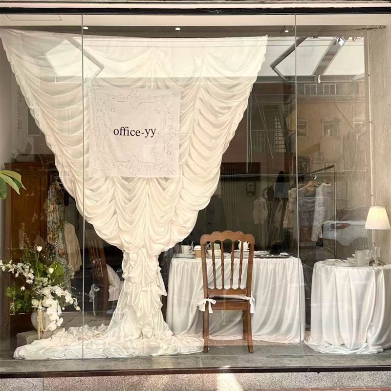 韩式ins风窗帘褶皱背景布服装店橱窗装饰道具网红拍照打卡装饰布