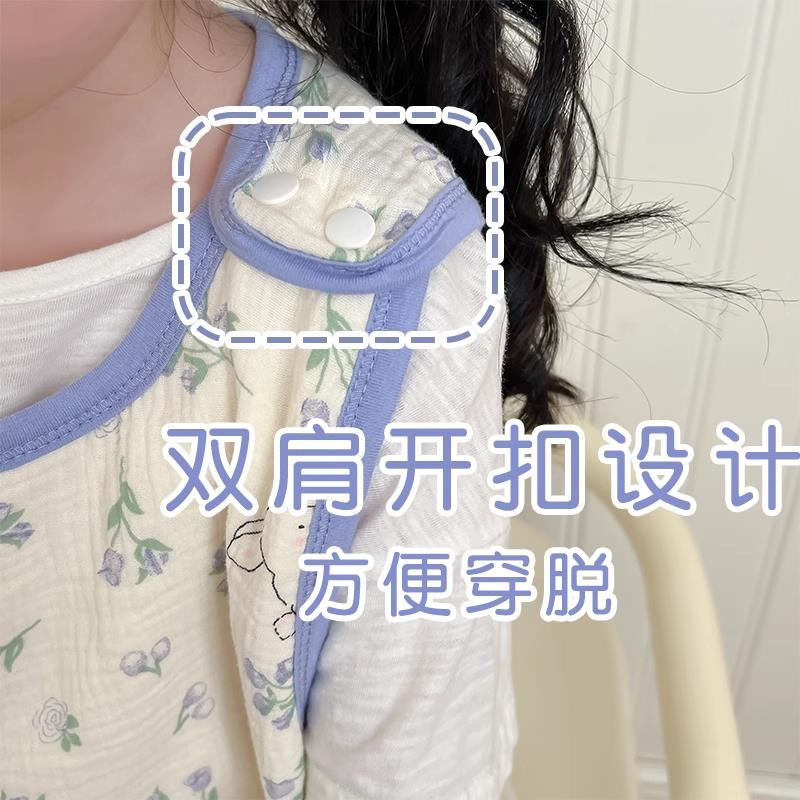 夏季无袖纱布睡袋婴幼儿空调护肚背心式防踢被宝宝连体家居服睡衣