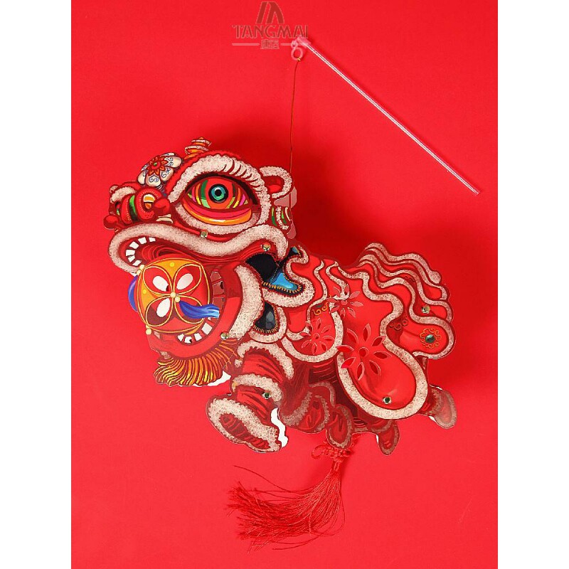 复古传统纸灯笼儿童 新年狮子灯手提手工DIY半成品醒狮中秋节花灯