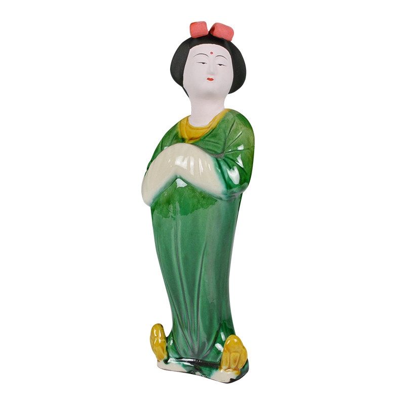 唐三彩人物陶俑仕女 陶瓷美女摆件 特色手工艺古典国风家居装饰品