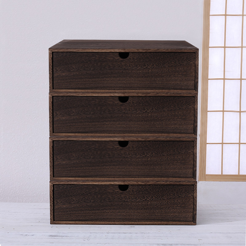 实木桌面化妆品收纳盒组合抽屉办公文具首饰大号A4纸文件柜储物盒