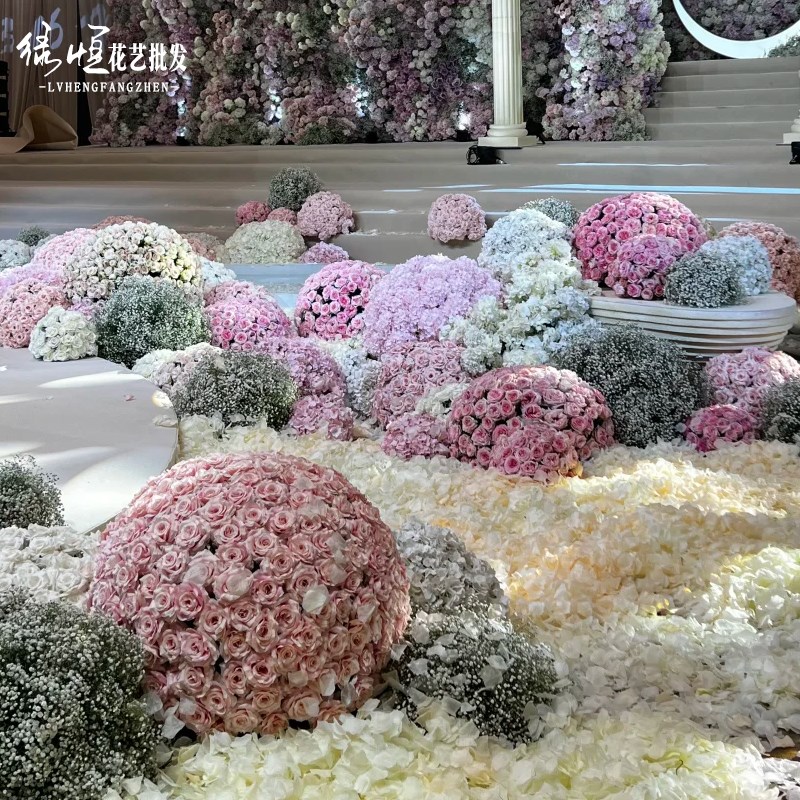 花球仿真花绣球玫瑰花球婚礼现场餐桌路引布置仿真假花橱窗展厅