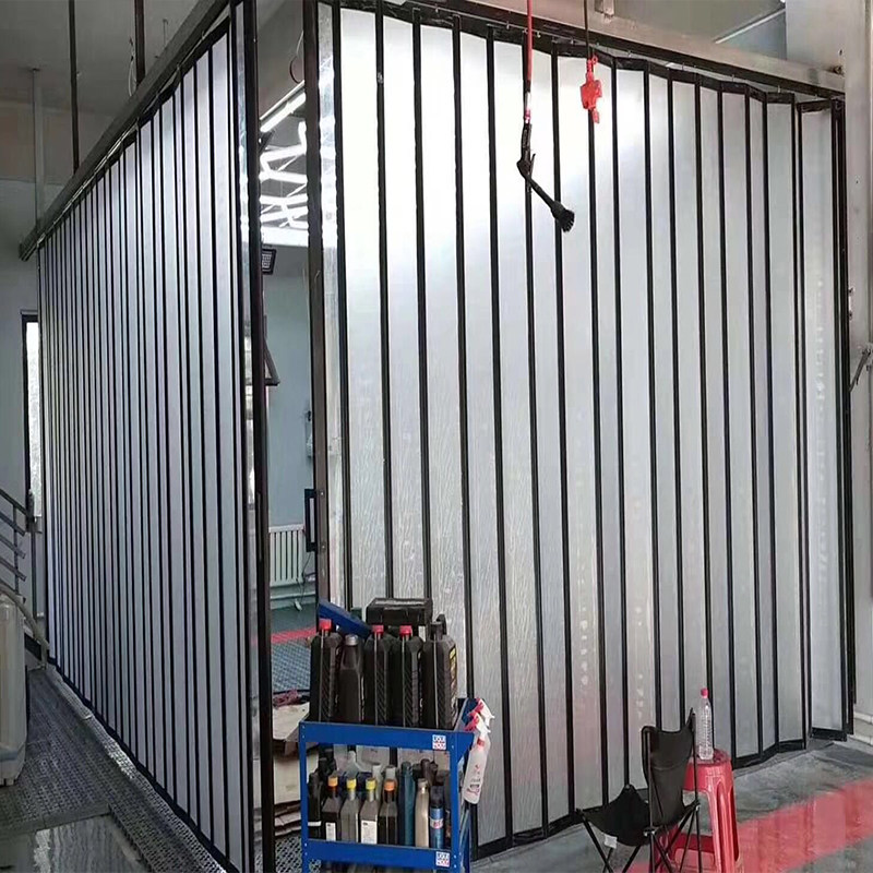 洗车房铝合金水晶折叠门防水隔断门帘商铺店面美容工位推拉门降尘