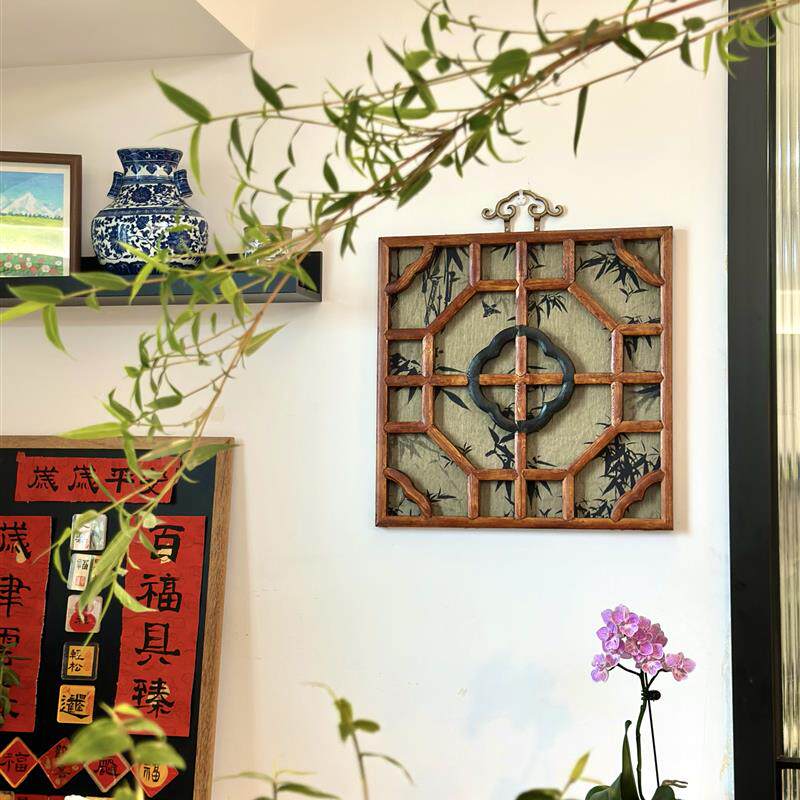 宋氏美学花窗装饰画新中式古风摆件仿古做旧镂空装饰摆件装饰画