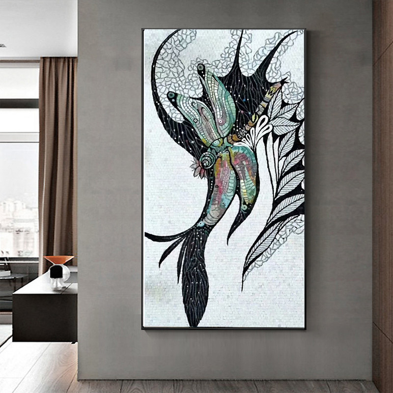 精品 黑白灰系列轻奢简约 马赛克拼图 玄关背景墙装饰画 瓷砖拼花