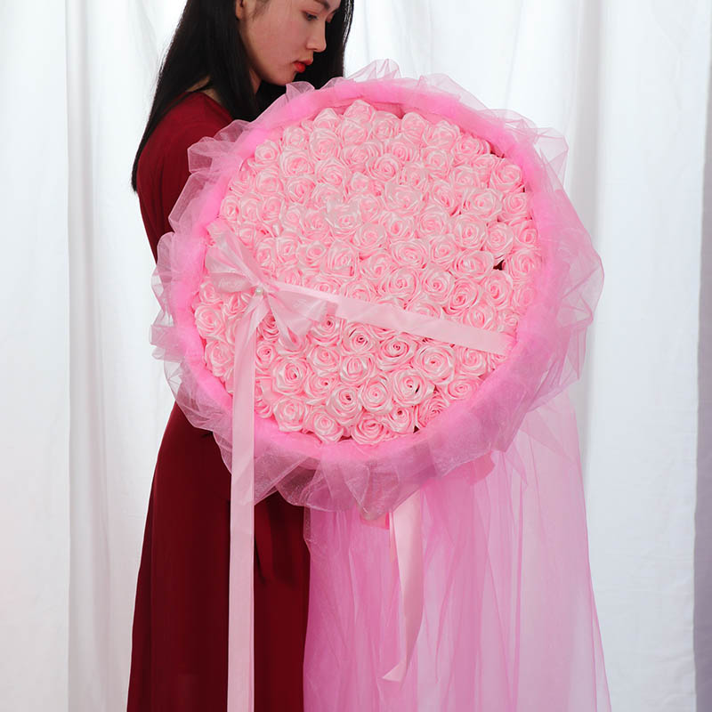 99朵手工丝带玫瑰花束diy材料包 送教程蓝色妖姬 生日创意礼物图片