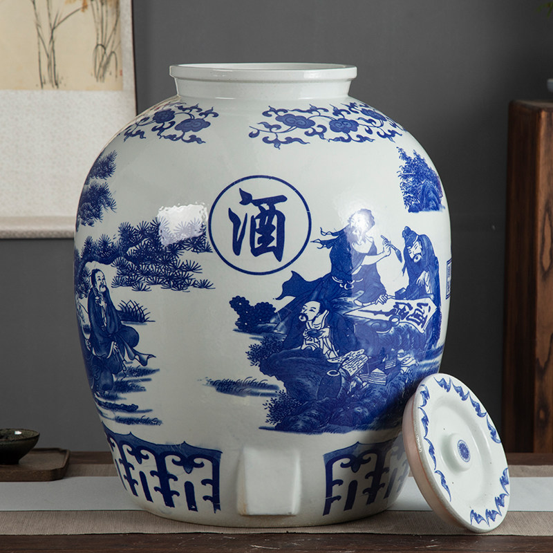 景德镇陶瓷酒坛子大口密封青花瓷泡酒缸50斤100斤150斤窑藏存酒罐
