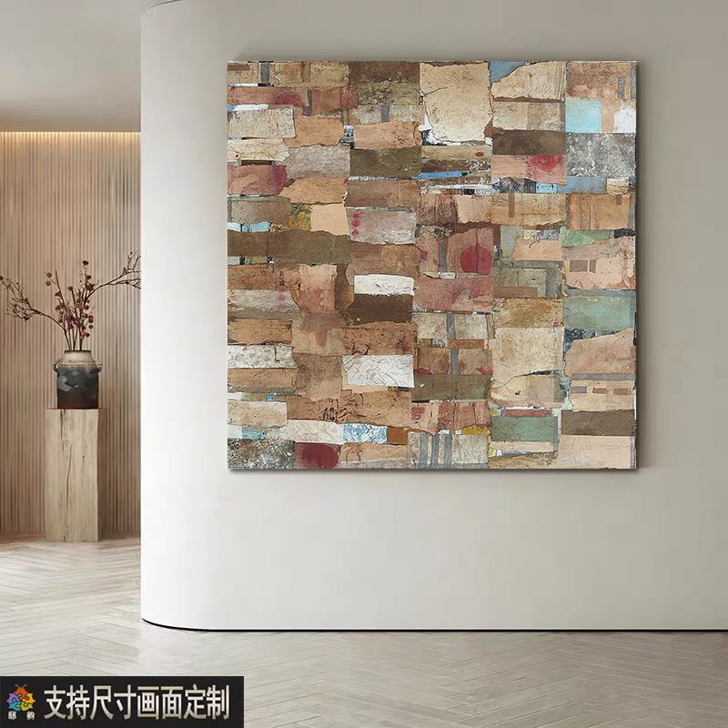 侘寂风民宿酒店无框画客厅卧室房间方形装饰画家居软装油画布挂画