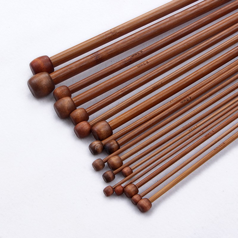 碳化竹棒针35cm25cm单头竹炭棒针工具套装堵头木质长针围巾毛衣针