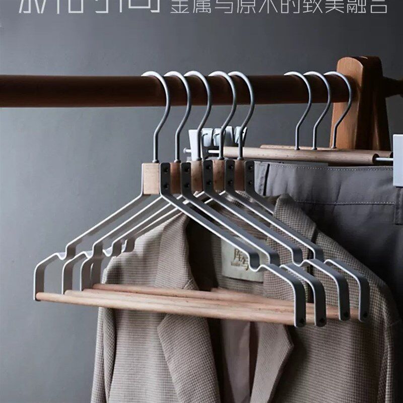 榉木铁艺衣架黑白色北欧轻奢衣撑子服装店铁木结合衣挂酒店民宿