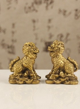 铜麒麟摆件纯铜一对护宝麒麟摆设礼品家居装饰工艺品金属摆设