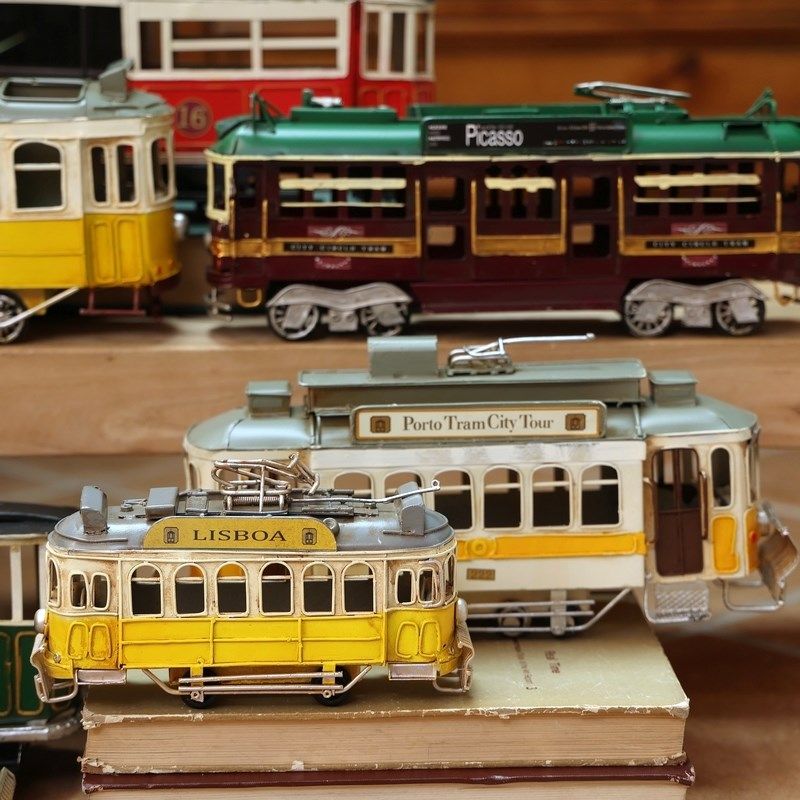 复古怀旧铁艺有轨电车模型手工创意民宿橱窗书房装饰工业风摆件