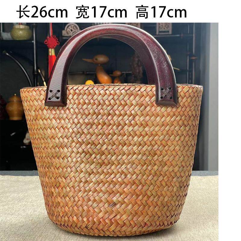 邱师傅竹木BB007手工编制植物海草草编手提包百搭女士木环水桶包